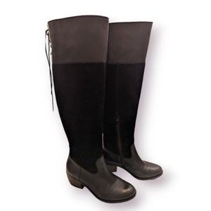 Lucky Brand Women's Knee High Black Leather Suede Boots Sz 9M LK-KOMAH